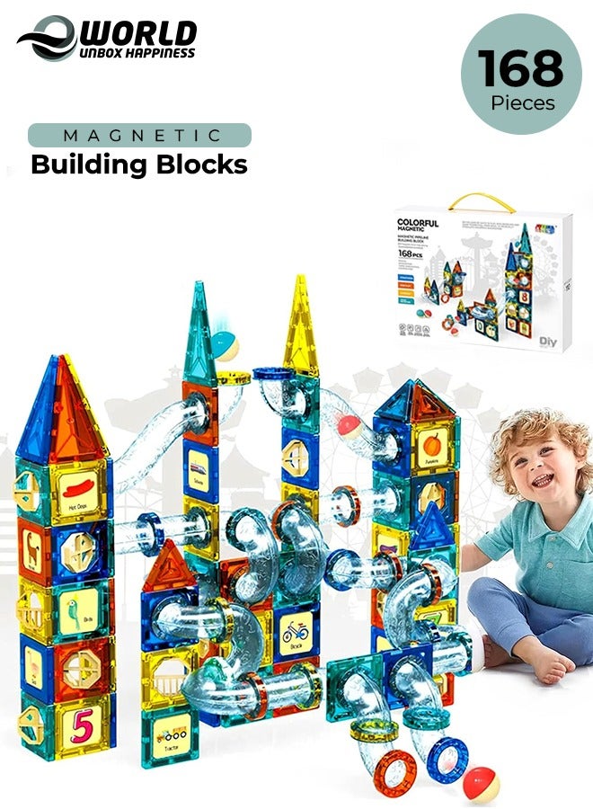 Eworld 168 Piece Magnetic Pipeline Building Blocks Set, Educational 3D Construction Toy, Durable and Safe STEM Learning and Sensory Play for Kids - Image 1