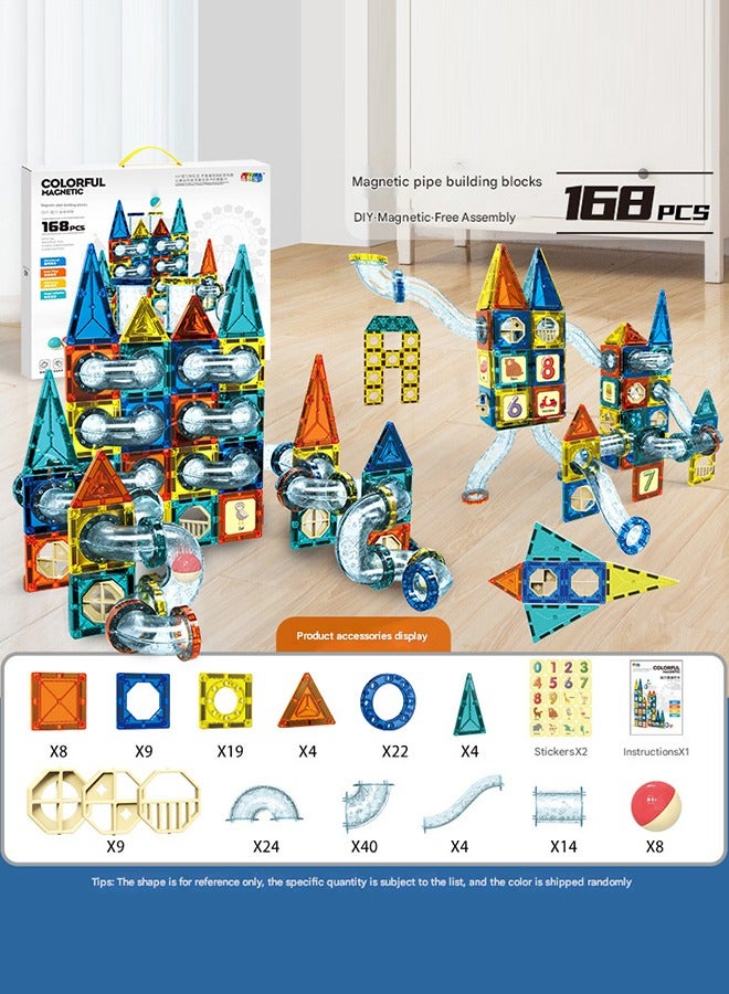 Eworld 168 Piece Magnetic Pipeline Building Blocks Set, Educational 3D Construction Toy, Durable and Safe STEM Learning and Sensory Play for Kids - Image 2