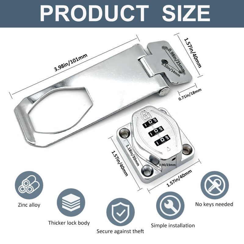 VOLUKA 2Pcs Cabinet Password Rotary Hasp Locks 4 Inch Keyless Combination Lock For Cabinets Gates Doors Closets And More (Silver) - Image 3