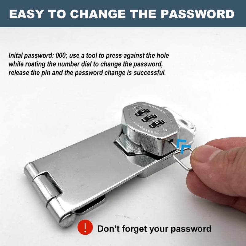 VOLUKA 2Pcs Cabinet Password Rotary Hasp Locks 4 Inch Keyless Combination Lock For Cabinets Gates Doors Closets And More (Silver) - Image 4