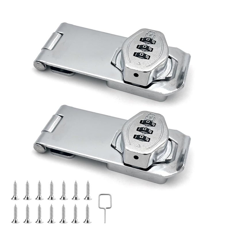 VOLUKA 2Pcs Cabinet Password Rotary Hasp Locks 4 Inch Keyless Combination Lock For Cabinets Gates Doors Closets And More (Silver) - Image 1