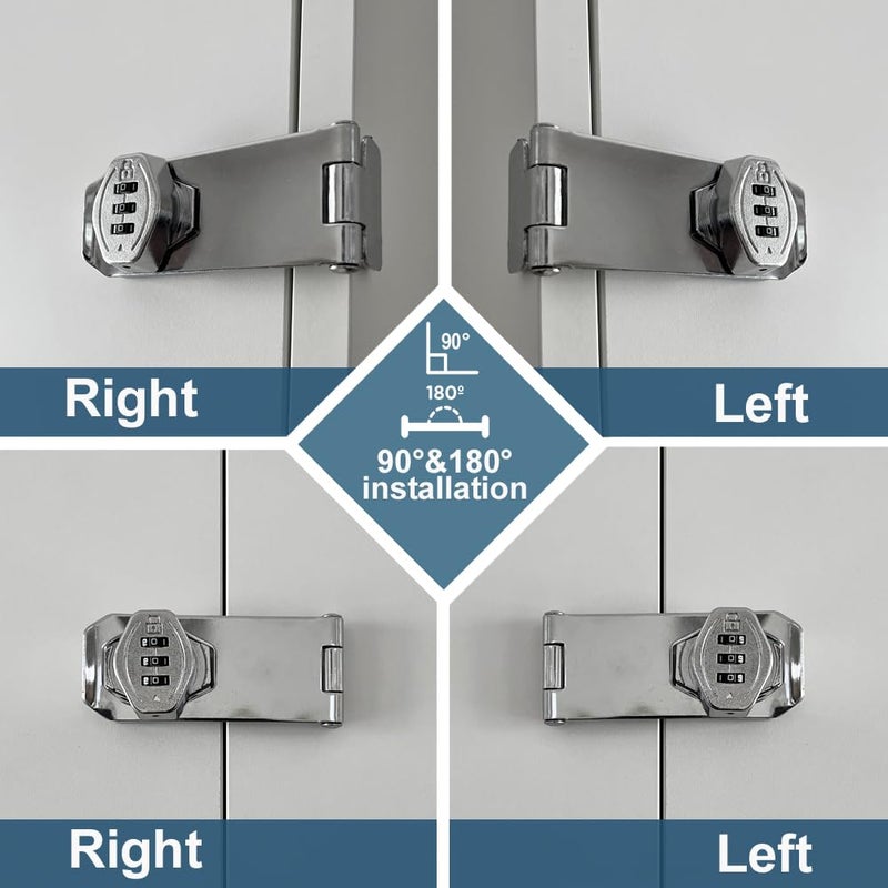 VOLUKA 2Pcs Cabinet Password Rotary Hasp Locks 4 Inch Keyless Combination Lock For Cabinets Gates Doors Closets And More (Silver) - Image 5