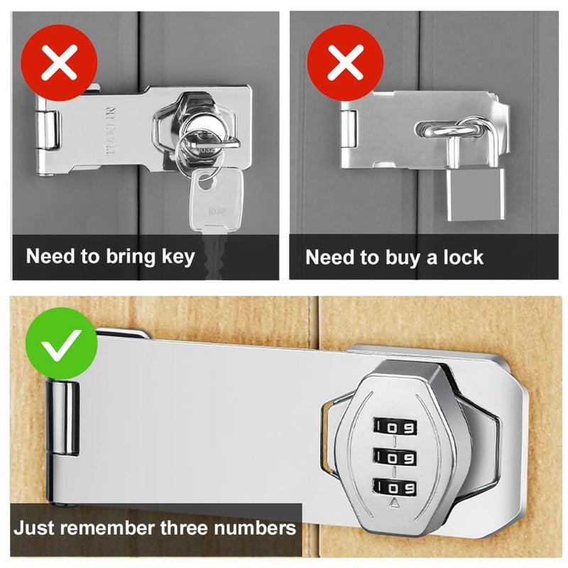VOLUKA 2Pcs Cabinet Password Rotary Hasp Locks 4 Inch Keyless Combination Lock For Cabinets Gates Doors Closets And More (Silver) - Image 2