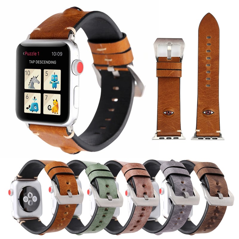 Retro Big Eyes Leather Watch Band For Apple Watch Series 9&8&7 41mm / SE 3&SE 2&6&SE&5&4 40mm / 3&2&1 38mm(Dark Brown)