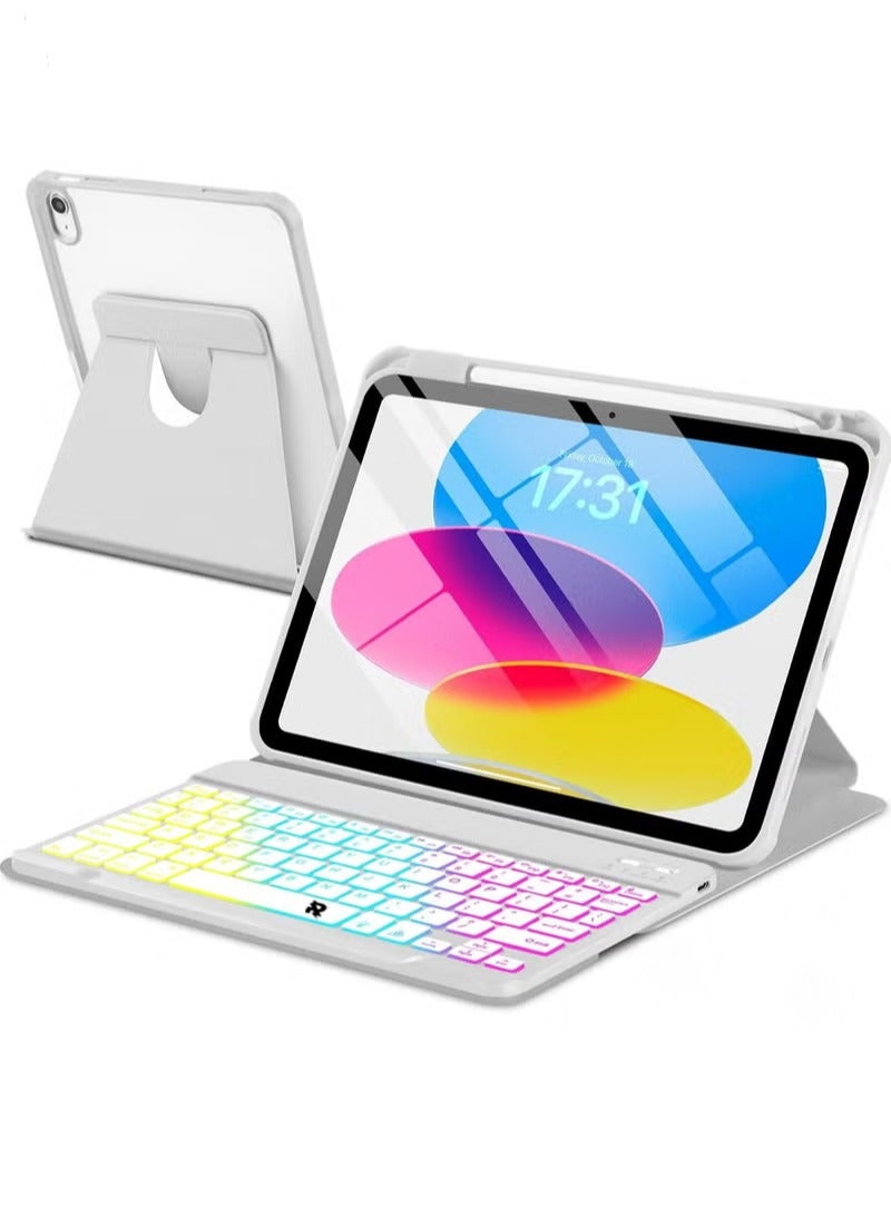 Case with Arabic Keyboard for iPad 11th 11 inch 2025/Arabic Keyboard Case for iPad 10th 10.9 inch 2022, 7 Color Rainbow Backlit Detachable Keyboard with 360 Degree Rotatable Magnetic Cover with Pencil Holder, 2in1 Combo Case for iPad 11 A16 11 inch 2025 Gen/iPad 10th 10.9 inch 2022 Gen,Auto Sleep/Wake