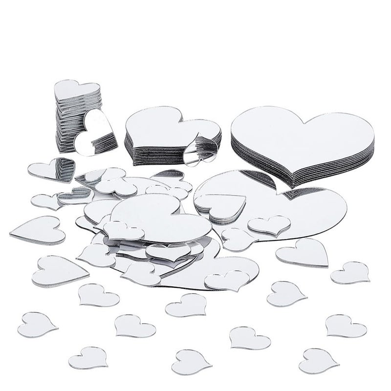 PH PandaHall 100pcs Heart Shaped Mirrors 4 Sizes Adhesive Craft Mirror Tiles Love Heart Mosaic Tiles Small Mirror for Wedding Christmas Tree Vase Art Crafts Home Wall DIY Craft Valentine's Day Decor - Image 1