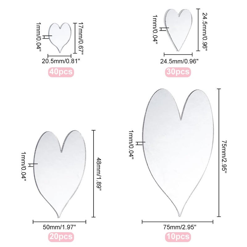 PH PandaHall 100pcs Heart Shaped Mirrors 4 Sizes Adhesive Craft Mirror Tiles Love Heart Mosaic Tiles Small Mirror for Wedding Christmas Tree Vase Art Crafts Home Wall DIY Craft Valentine's Day Decor - Image 2