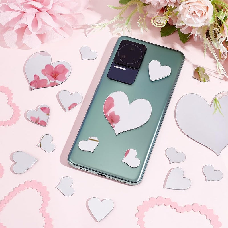 PH PandaHall 100pcs Heart Shaped Mirrors 4 Sizes Adhesive Craft Mirror Tiles Love Heart Mosaic Tiles Small Mirror for Wedding Christmas Tree Vase Art Crafts Home Wall DIY Craft Valentine's Day Decor - Image 5