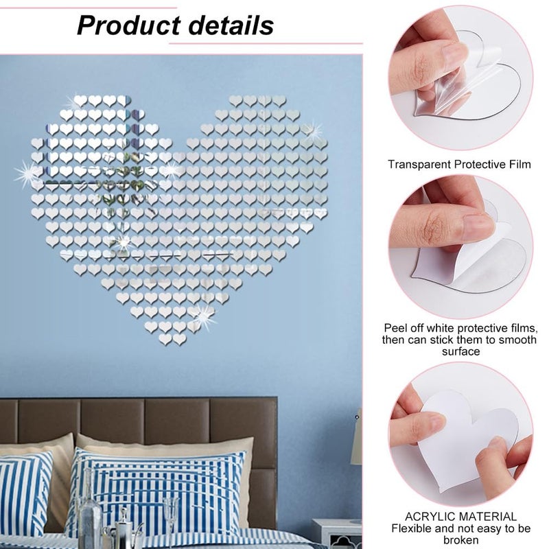 PH PandaHall 100pcs Heart Shaped Mirrors 4 Sizes Adhesive Craft Mirror Tiles Love Heart Mosaic Tiles Small Mirror for Wedding Christmas Tree Vase Art Crafts Home Wall DIY Craft Valentine's Day Decor - Image 3