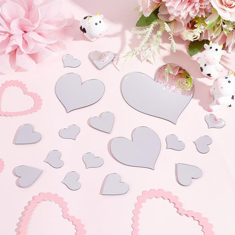PH PandaHall 100pcs Heart Shaped Mirrors 4 Sizes Adhesive Craft Mirror Tiles Love Heart Mosaic Tiles Small Mirror for Wedding Christmas Tree Vase Art Crafts Home Wall DIY Craft Valentine's Day Decor - Image 4