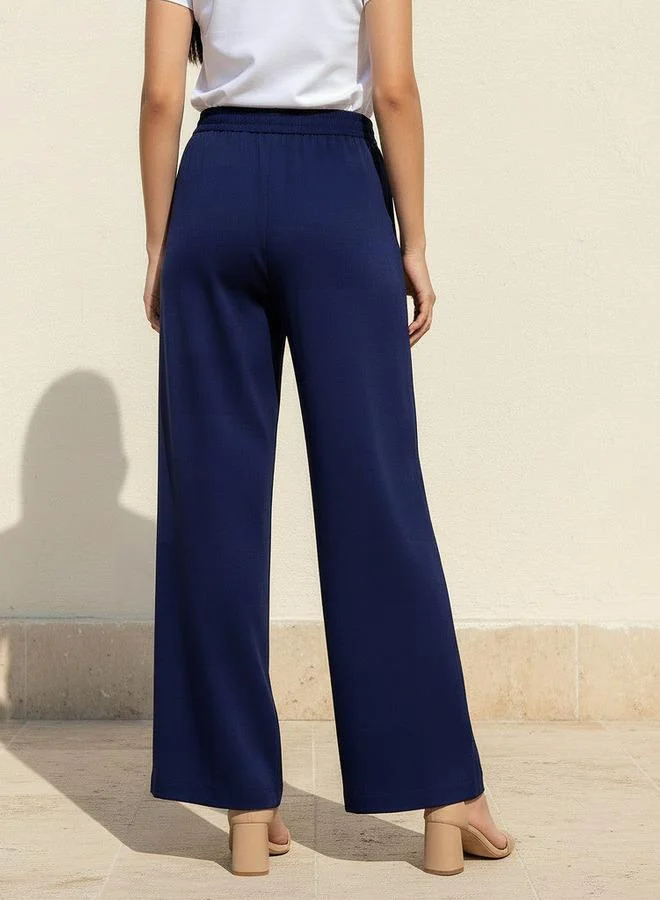 Splash FAV NAVY Relaxed Fit Flexi Waist Viscose Palazzos for Women | Best Price UAE