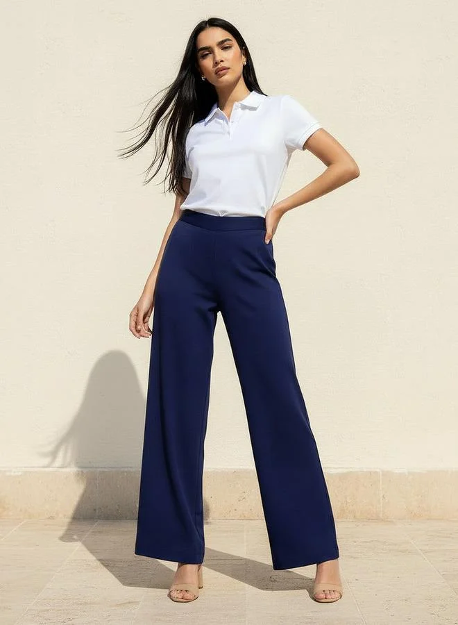 Splash FAV NAVY Relaxed Fit Flexi Waist Viscose Palazzos for Women | Best Price UAE