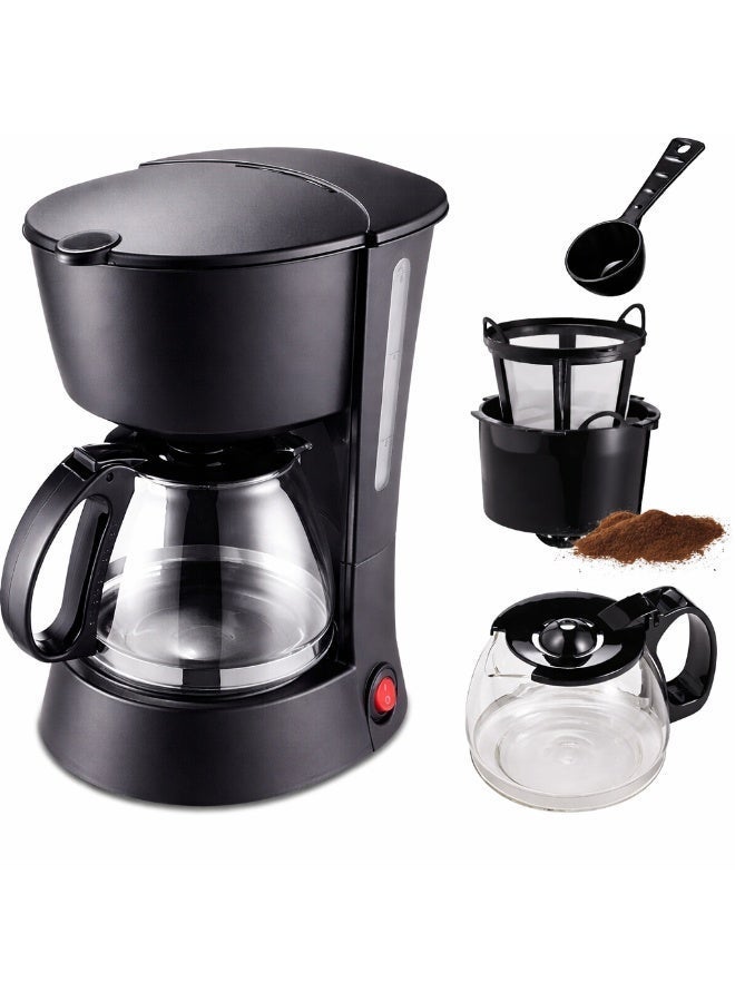AMROAH Drip Coffee Maker 650ml, 6 Cup Coffee Maker with Glass Carafe, Reusable Filter Coffee Maker, Auto Shut Off & Keep Warm Function, Compact Coffee Maker Machine 650W, Black - Image 1