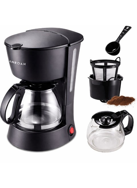 Drip Coffee Maker 650ml, 6 Cup Coffee Maker with Glass Carafe, Reusable Filter Coffee Maker, Auto Shut Off & Keep Warm Function, Compact Coffee Maker Machine 650W, Black