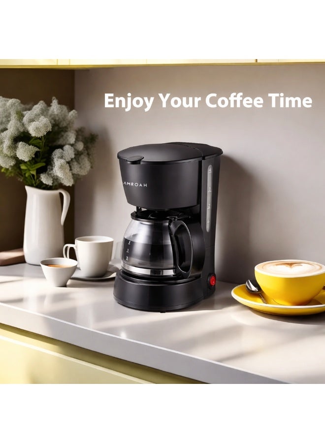 AMROAH Drip Coffee Maker 650ml, 6 Cup Coffee Maker with Glass Carafe, Reusable Filter Coffee Maker, Auto Shut Off & Keep Warm Function, Compact Coffee Maker Machine 650W, Black - Image 5