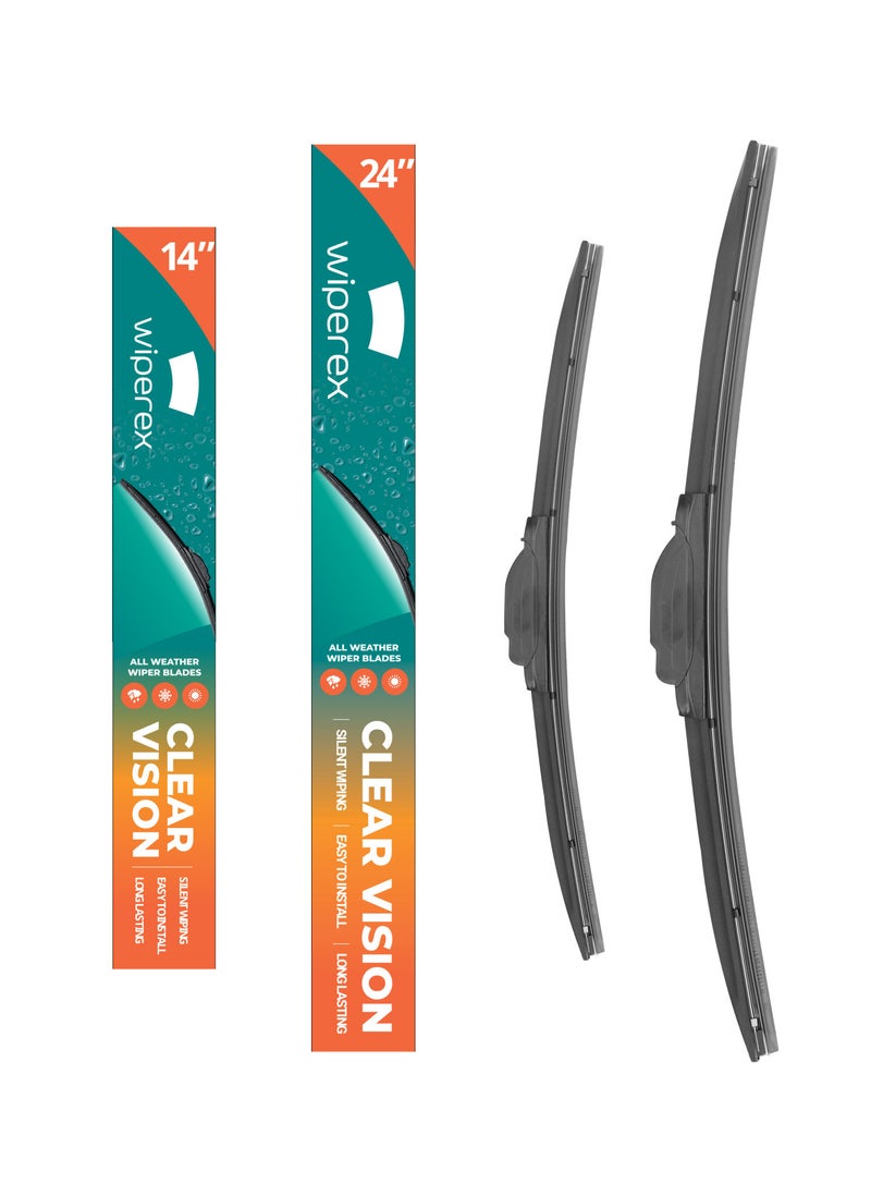 Wiperex WiperEx Wiper Blades for Honda CITY 2003 2004 2005 2006 2007 2008 24" + 14" All Weather, Uniform Wiping, Premium Rubber, Perfect Fit, Silent, Reduced Wind Lift, No Marks (Set of 2)  - Image 1