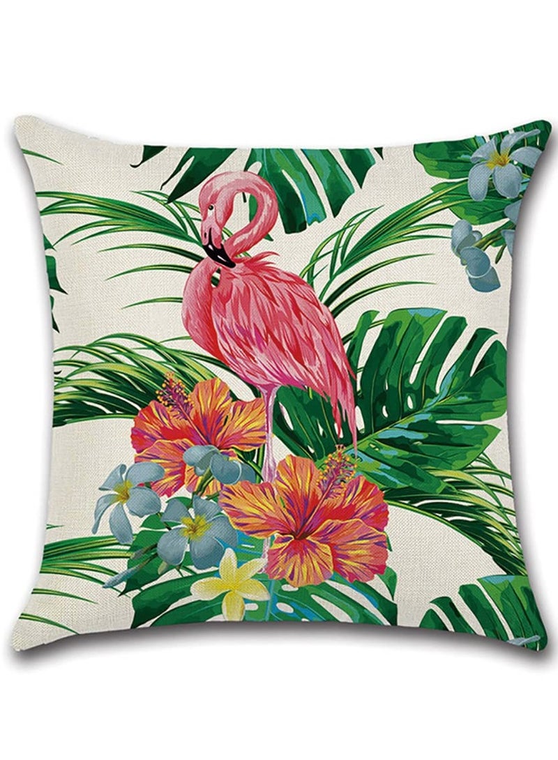 KASTWAVE Throw Pillow Covers Set of 4 Flamingo Pattern Tropical Flower Leaves Cotton Linen Cushion Pillow Cases Covers for Bed Chair Couch Sofa Bedroom Living Room Home Decor (18*18 inch, 4 Kinds of Patterns) - Image 3
