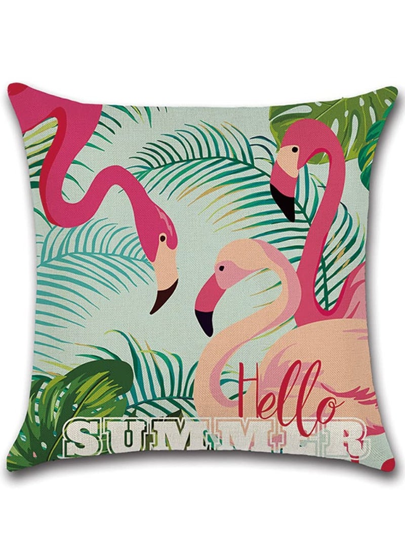 KASTWAVE Throw Pillow Covers Set of 4 Flamingo Pattern Tropical Flower Leaves Cotton Linen Cushion Pillow Cases Covers for Bed Chair Couch Sofa Bedroom Living Room Home Decor (18*18 inch, 4 Kinds of Patterns) - Image 5