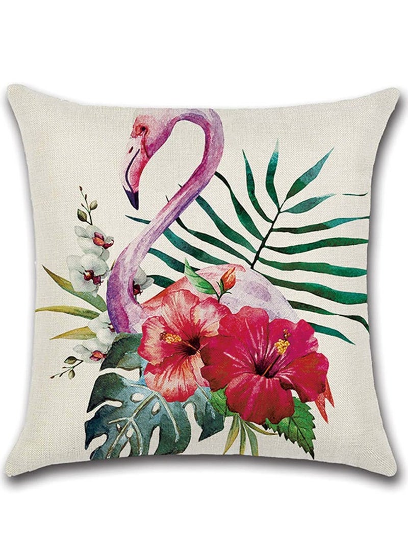 KASTWAVE Throw Pillow Covers Set of 4 Flamingo Pattern Tropical Flower Leaves Cotton Linen Cushion Pillow Cases Covers for Bed Chair Couch Sofa Bedroom Living Room Home Decor (18*18 inch, 4 Kinds of Patterns) - Image 4