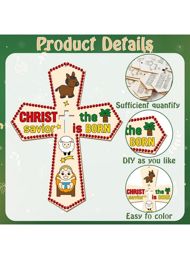 BeYumi Christmas Wooden Cross Craft - 20Pcs Diy Wooden Cross Ornaments Craft Kit For Kids Make Your Own Nativity Cross Christian Religious Xmas Craft With Gem Sticker Church Party Decoration Supplies - Image 1
