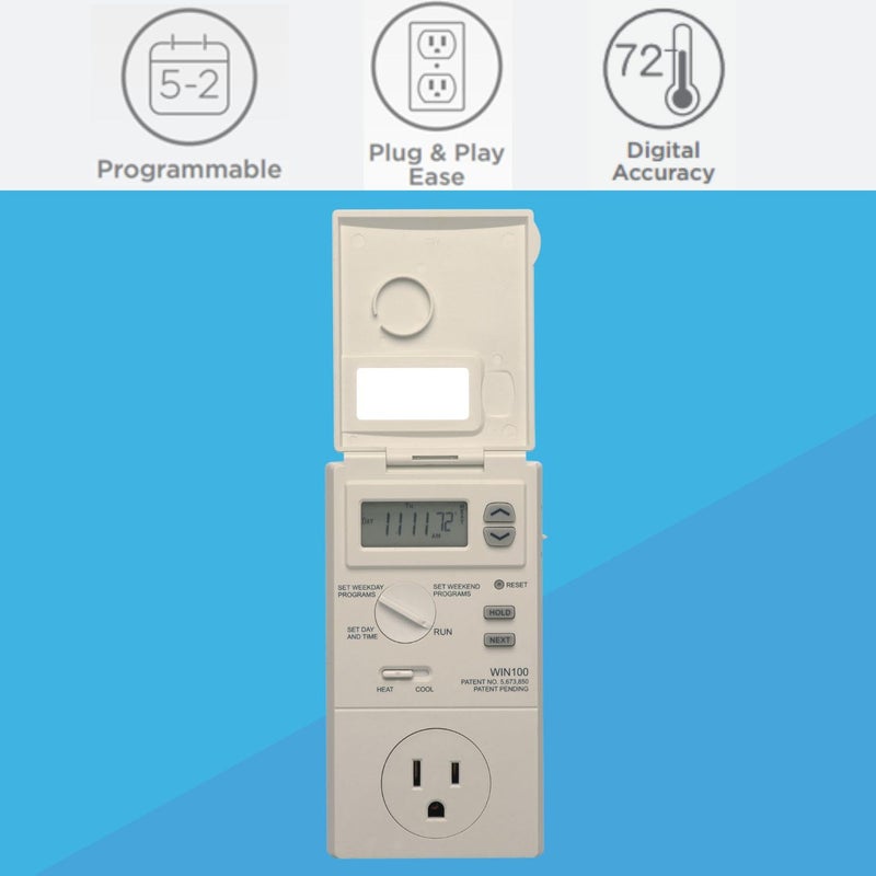 Lux WIN100 Programmable 5-2 Day Thermostat; Plug-in Line Voltage; Batteries Included - Image 3