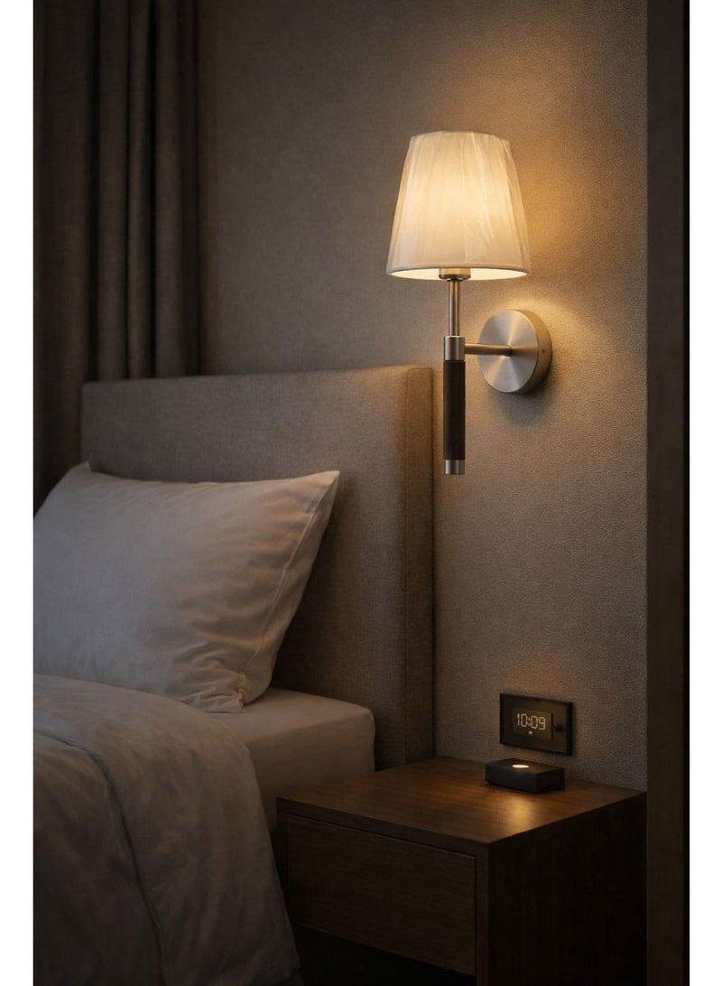 Modern GREY wall light, length 30 cm, metal structure with luxurious wooden accents, suitable for bedrooms, entrances, and hallways - Image 4
