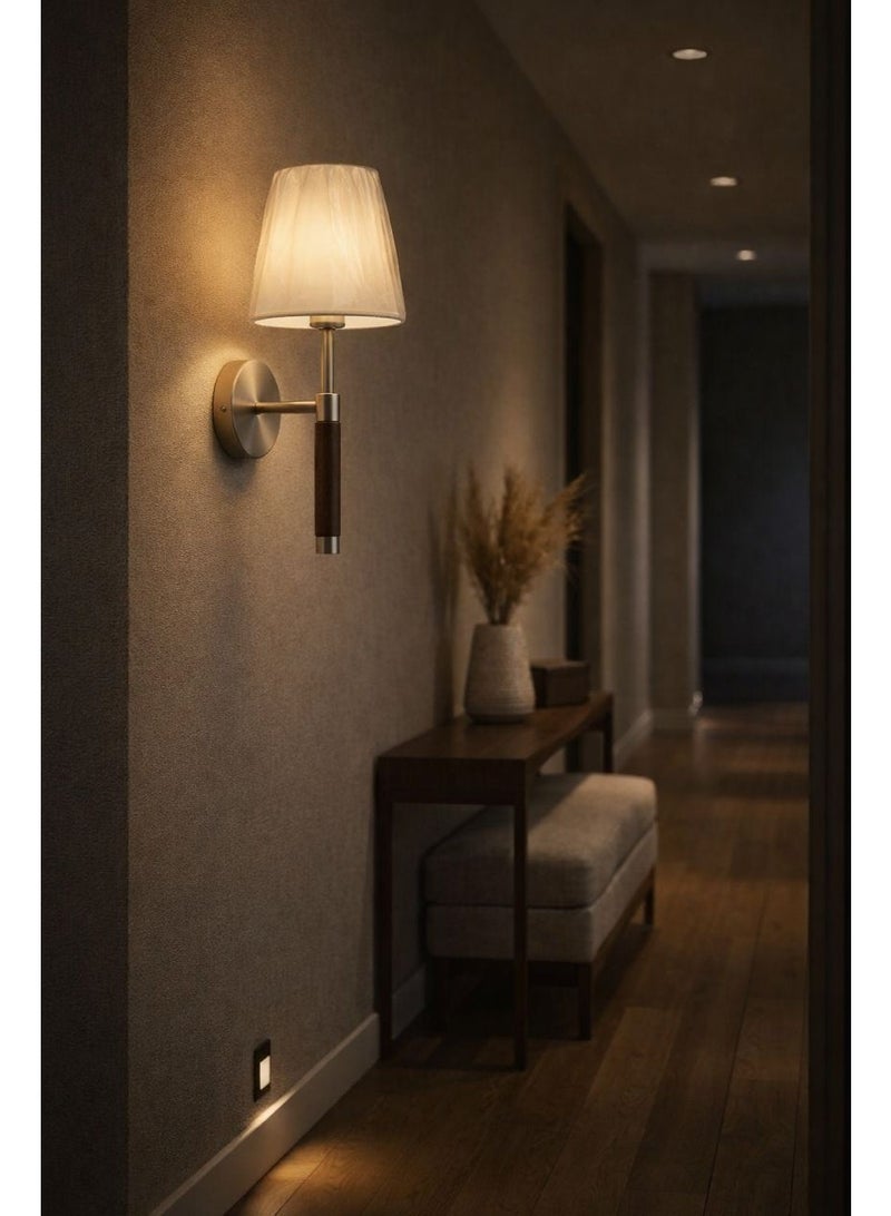 Modern GREY wall light, length 30 cm, metal structure with luxurious wooden accents, suitable for bedrooms, entrances, and hallways - Image 3