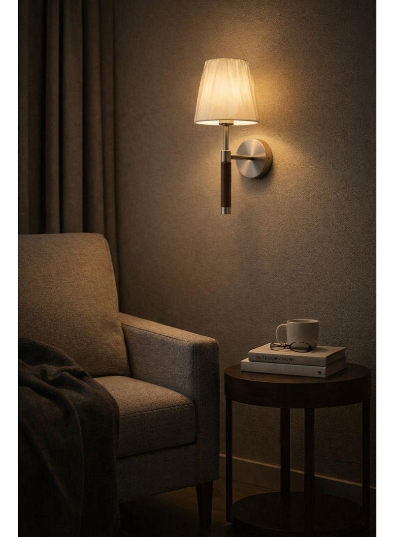 Modern GREY wall light, length 30 cm, metal structure with luxurious wooden accents, suitable for bedrooms, entrances, and hallways - Image 2