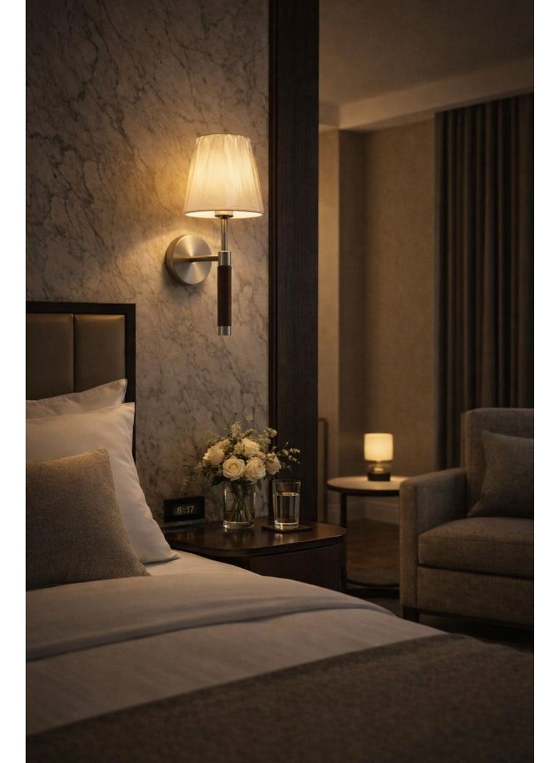 Modern GREY wall light, length 30 cm, metal structure with luxurious wooden accents, suitable for bedrooms, entrances, and hallways - Image 1