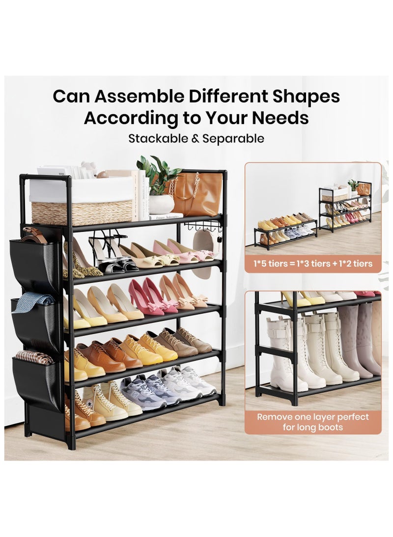 Anmi 5 Tier Shoe Rack with Hook and Side Pocket,Shoe Organizer Space Saver Storage for 20-25 Pair Shoe Storage Shelf Sturdy Free Standing Long Shoe Rack Organizer for Closet,Entryway,Small Spaces - Image 5