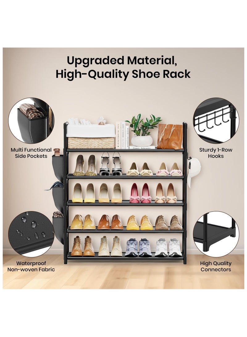 Anmi 5 Tier Shoe Rack with Hook and Side Pocket,Shoe Organizer Space Saver Storage for 20-25 Pair Shoe Storage Shelf Sturdy Free Standing Long Shoe Rack Organizer for Closet,Entryway,Small Spaces - Image 4