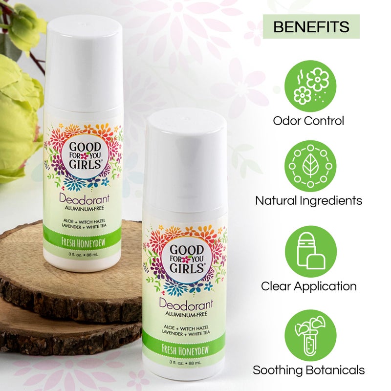 Good for You Girls Aluminum-Free, Natural & Vegan Deodorant for Kids, Preteens, Teens, Safe & Effective Odor Protection, Clear Roll-On, Natural Fragrance | Fresh Honeydew, 3 oz (Pack of 2) - Image 3
