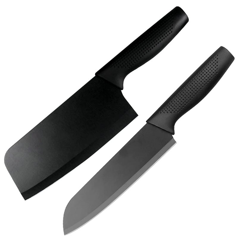 DANSR 2PCS Professional Kitchen Knife Set Paring Chef Meat Cleaver Butcher Stainless Steel Non Stick Black Coating Combo Knife for Chopping Cutting Slicing Vegetable for Home and Kitchen - Image 1