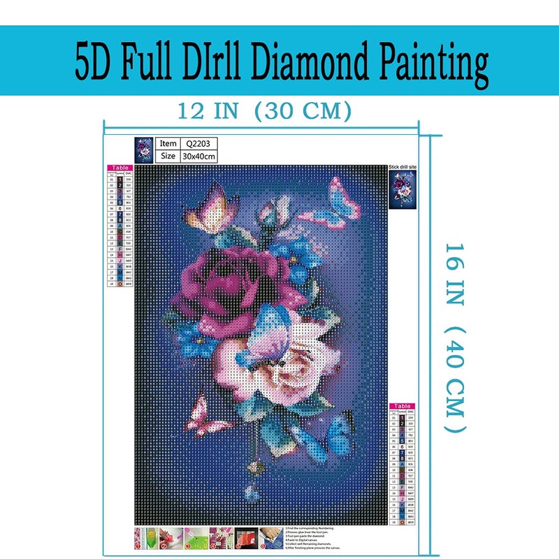 DOTZSO Painting Kits for Adults Diamond,DIY 5D Round Full Drill Butterfly Flowers Diamond Art,Very Suitable for Home Leisure and Wall Decoration 11.8x15.7 (Inches) - Image 2