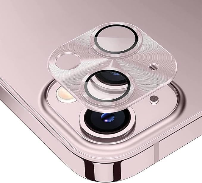 KEKOZE Camera Lens Protector Compatible With iPhone 13 and iPhone 13 Mini � Full Coverage 9H Tempered Glass with Metal Plate, HD Clear, Joint Camera Ring Protector - Rose Gold - Image 1