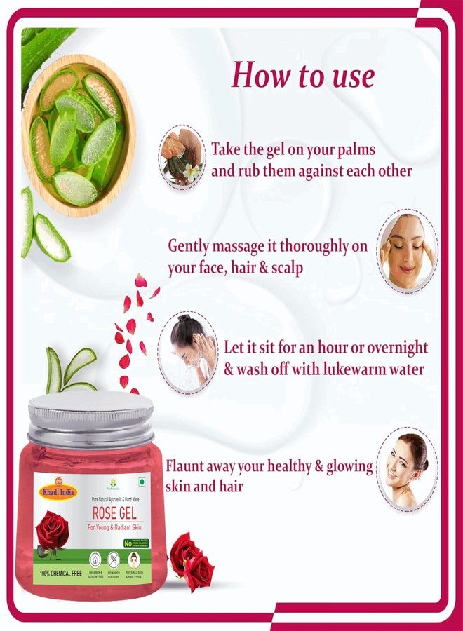 Vedimatic Khadi Pure Organic Natural Herbal Rose Aloe Vera Gel for Face & Hair | 100% Pure Natural Aloe Vera Anti-Acne Gel for Dark Circles | All Skin Types 400 gm (Pack Of 2) - Image 4