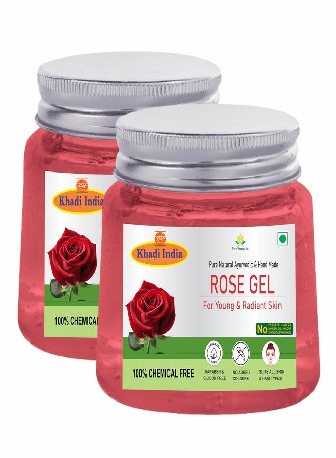 Vedimatic Khadi Pure Organic Natural Herbal Rose Aloe Vera Gel for Face & Hair | 100% Pure Natural Aloe Vera Anti-Acne Gel for Dark Circles | All Skin Types 400 gm (Pack Of 2) - Image 1