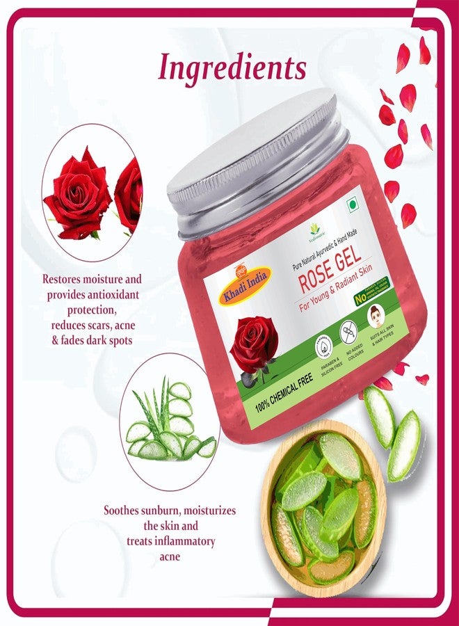 Vedimatic Khadi Pure Organic Natural Herbal Rose Aloe Vera Gel for Face & Hair | 100% Pure Natural Aloe Vera Anti-Acne Gel for Dark Circles | All Skin Types 400 gm (Pack Of 2) - Image 3