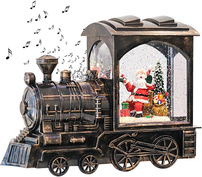 GenSwin Lighted Christmas Snow Globe Lantern Battery Operated Santa Claus Musical Train LED Water Glittering with 6H Timer Christmas Home Decoration GiftCopper
