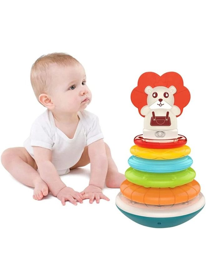 BAYBEE Rainbow Electronic Musical Stacking Ring Toys For Baby With 5 Ring Music Light Circle Stacker Nesting Toy Learning Educational Stacking Toys For Kids Toddlers 1+ Years Boy Girl Ring I  - Image 2