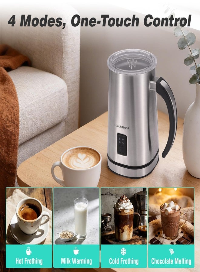 HAUSHOF Milk Frother, 4-in-1 Electric Milk Frother and Steamer, Large Capacity, Hot Chocolate Maker, Automatic Warm and Cold Foam Maker for Coffee, Latte, Macchiato, Cappuccino - Image 2