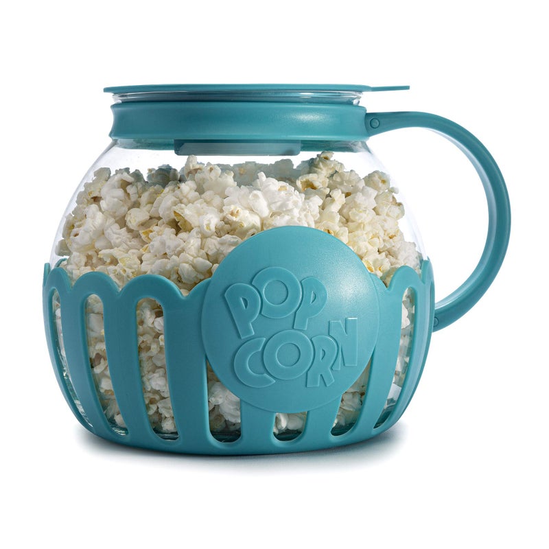 Ecolution Patented MicroPop Microwave Popcorn Popper with Temperature Safe Glass 3in1 Lid Measures Kernels and Melts Butter Made Without BPA Dishwasher Safe 3Quart Teal