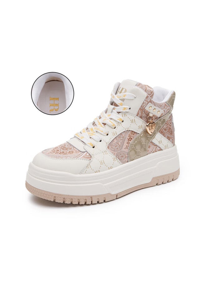 Hrhr Women's Shoes Winter New Plush High-top Thick-soled Sneakers Champagne Beige Single Lining Size 35 - Image 2