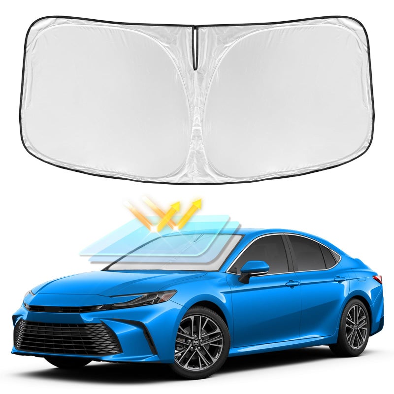 ZOIBV Windshield Sun Shade for Toyota Camry 2025 2026 LE XLE Hybrid SE XSE - 4 Layers Car Sunshades for Front Windows Shade Cover Custom Fit Camry Sun Visor 250T Retractable Blocks Shade UV Rays Accessories - Image 1