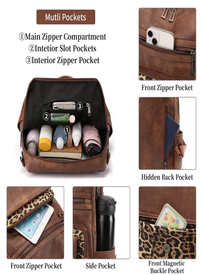 GAEKEAO Backpack Purse for Women Fashion Leather Designer Travel Backpack Purses Convertible Shoulder Bag with Wristlet (Brown With Leopard) - Image 3