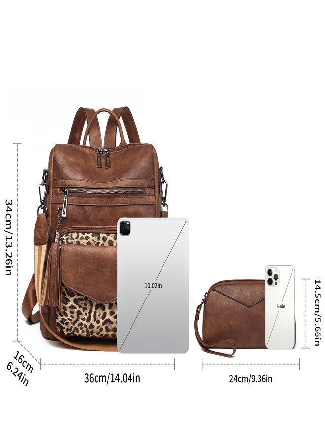 GAEKEAO Backpack Purse for Women Fashion Leather Designer Travel Backpack Purses Convertible Shoulder Bag with Wristlet (Brown With Leopard) - Image 5
