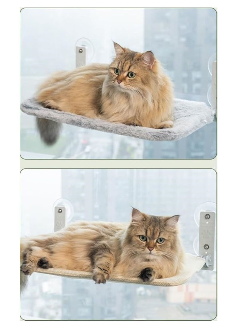 سرير أرجوحة Cat ، جثم نافذة Cat: أرجوحة قطة لاسلكية قابلة للطي مع 4 أكواب شفط قوية إطار معدني صلب وسادة أفخم ناعمة للقطط حمامات الشمس القيلولة تطل (أبيض 52 * 32 * 20 سم) - Image 2