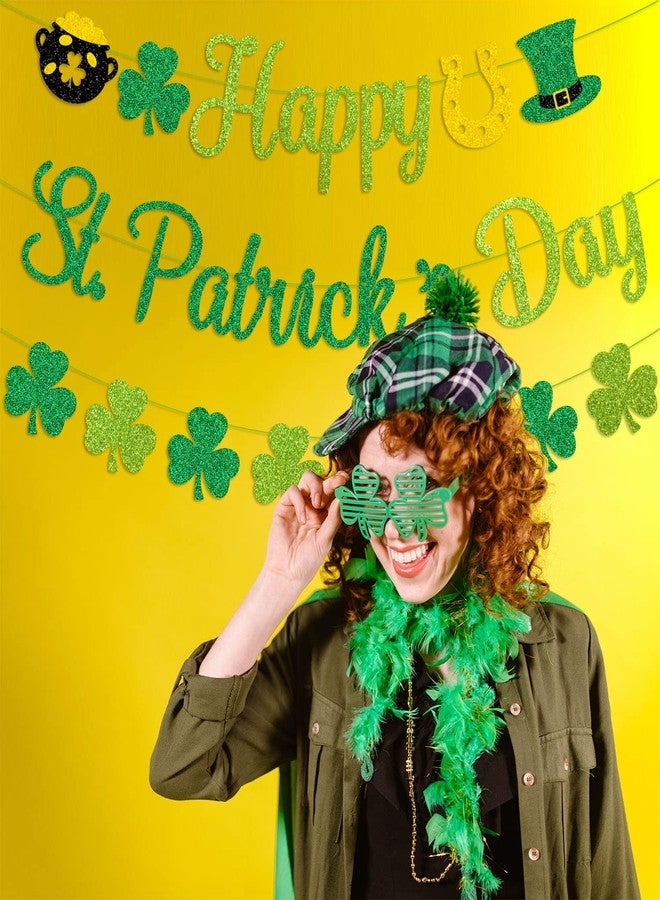PTFNY Glittery Happy St. Patrick's Day Banner Shamrock Banner Saint Pattys Day Banner St Patricks Day Shamrock Garland Decorations for Irish Lucky Day Decorations - Image 4