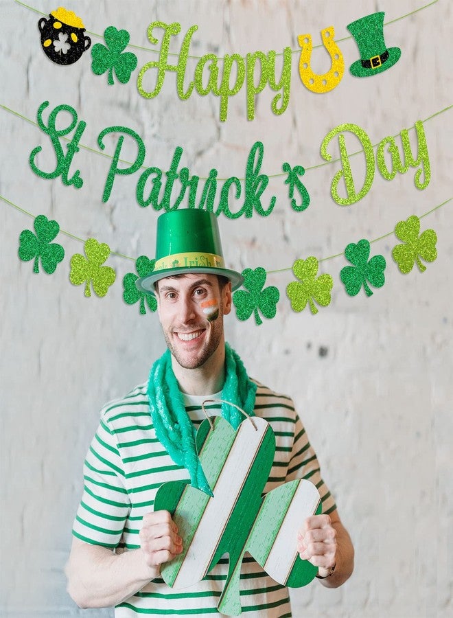 PTFNY Glittery Happy St. Patrick's Day Banner Shamrock Banner Saint Pattys Day Banner St Patricks Day Shamrock Garland Decorations for Irish Lucky Day Decorations - Image 3