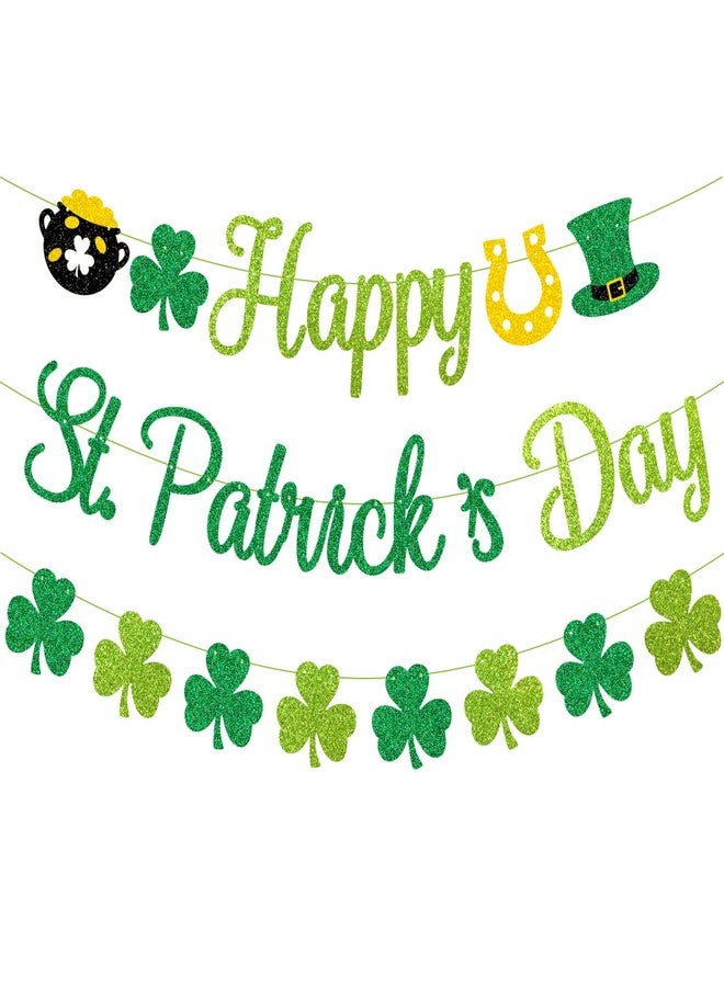 PTFNY Glittery Happy St. Patrick's Day Banner Shamrock Banner Saint Pattys Day Banner St Patricks Day Shamrock Garland Decorations for Irish Lucky Day Decorations - Image 1